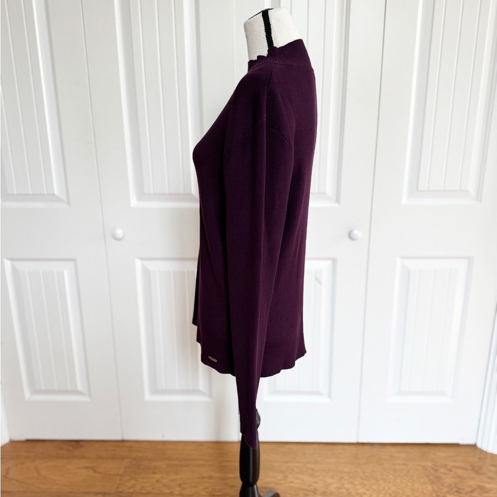 🌟NWT Calvin Klein Dark Purple Ribbed Mock Neck Keyhole Sweater XL - Picture 5 of 15